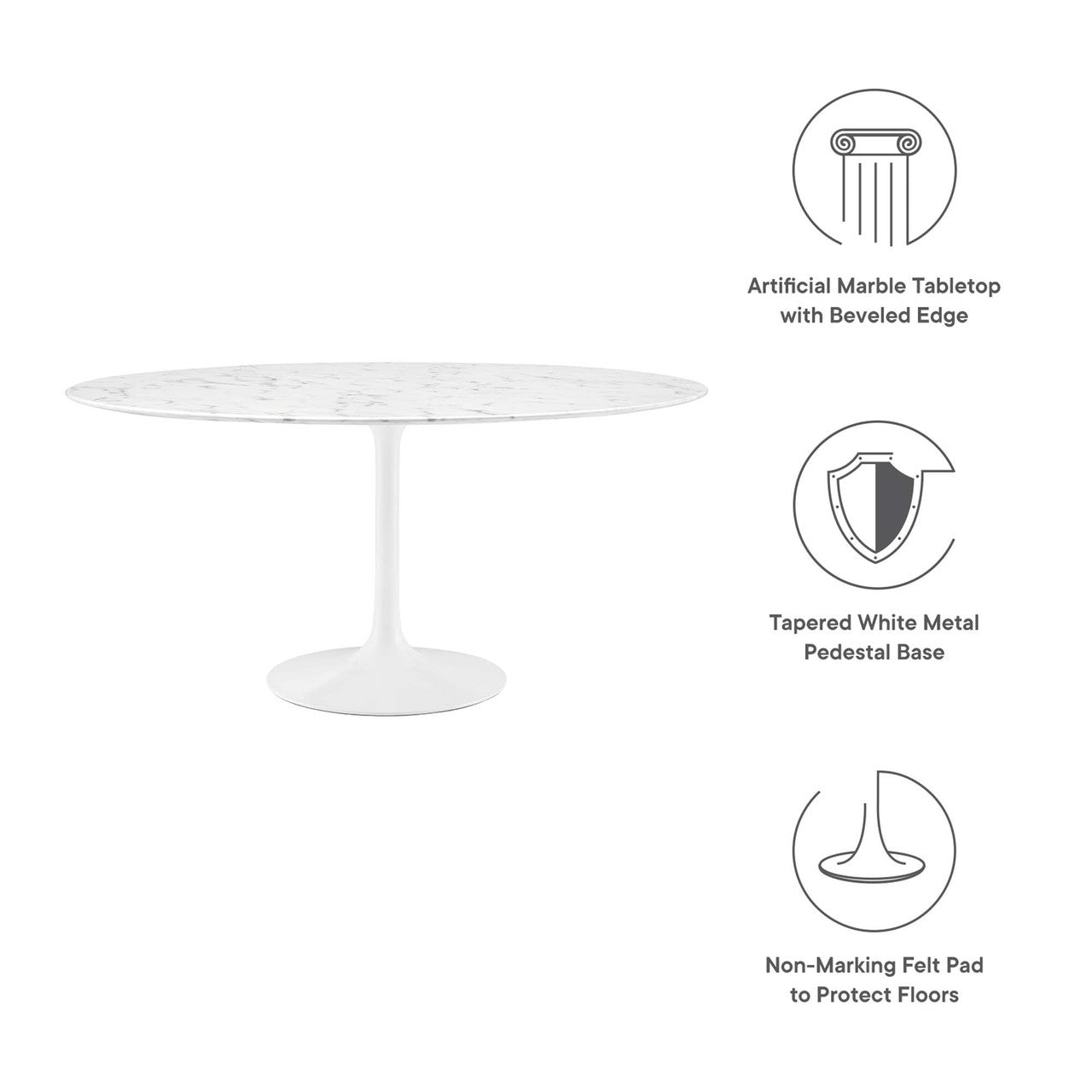 Modway EEI-1133-WHI Lippa 60" Round Faux Marble Dining Table White