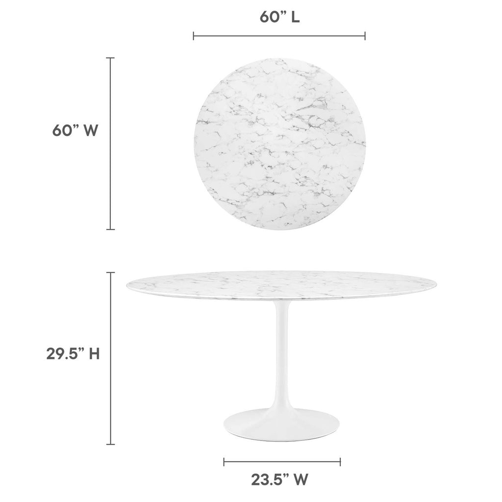 Modway EEI-1133-WHI Lippa 60" Round Faux Marble Dining Table White
