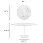 Modway EEI-1133-WHI Lippa 60" Round Faux Marble Dining Table White
