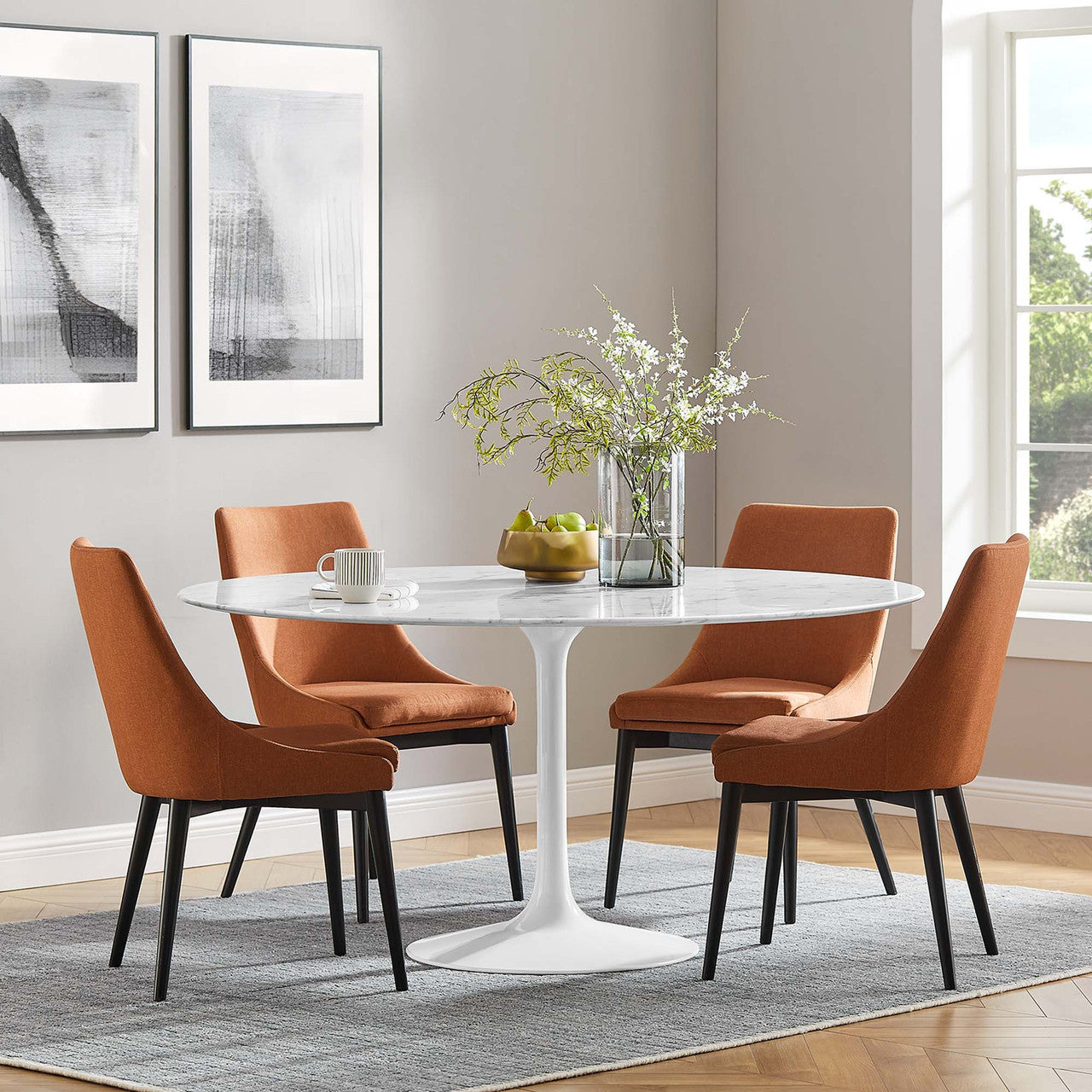 Modway EEI-1133-WHI Lippa 60" Round Faux Marble Dining Table White