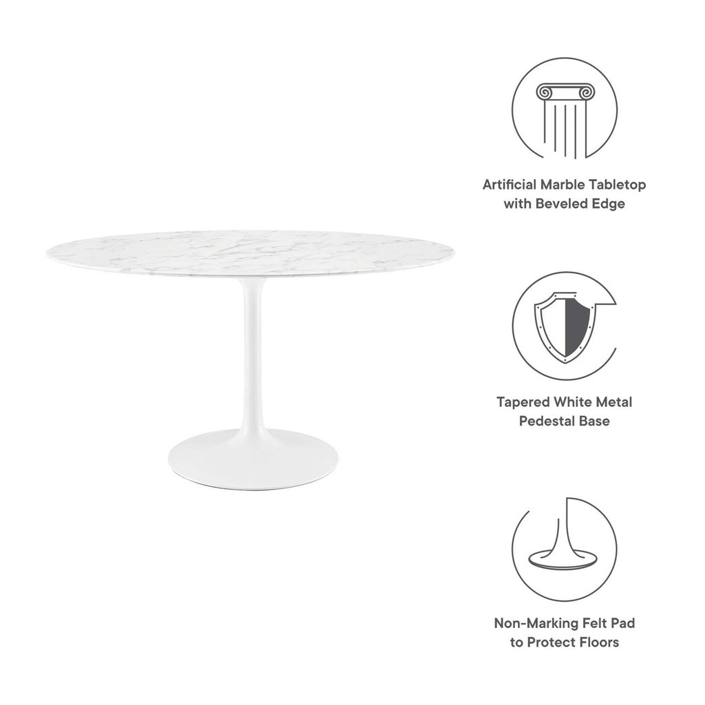 Modway EEI-1134-WHI Lippa 54" Oval Faux Marble Dining Table White