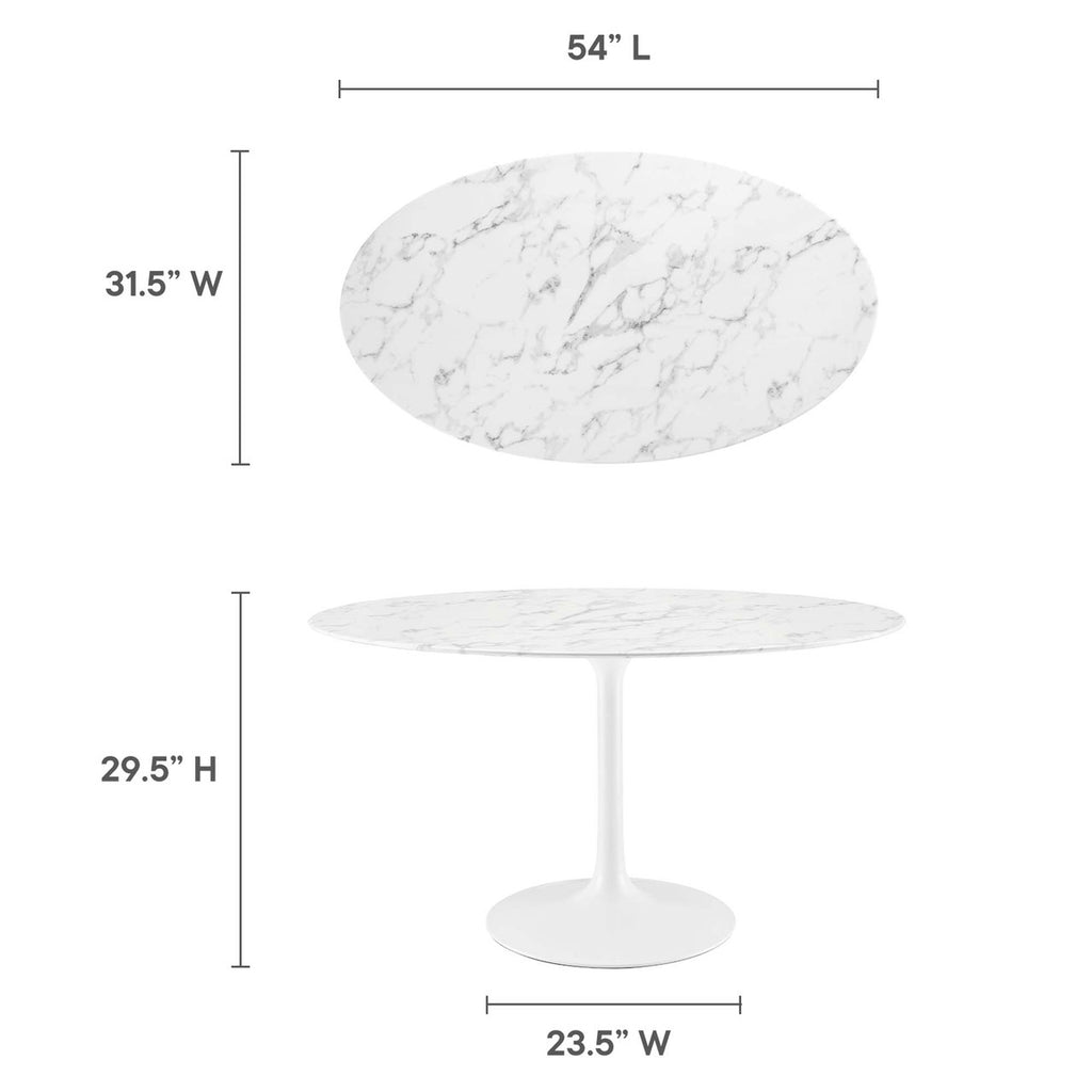 Modway EEI-1134-WHI Lippa 54" Oval Faux Marble Dining Table White