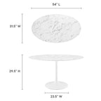 Modway EEI-1134-WHI Lippa 54" Oval Faux Marble Dining Table White