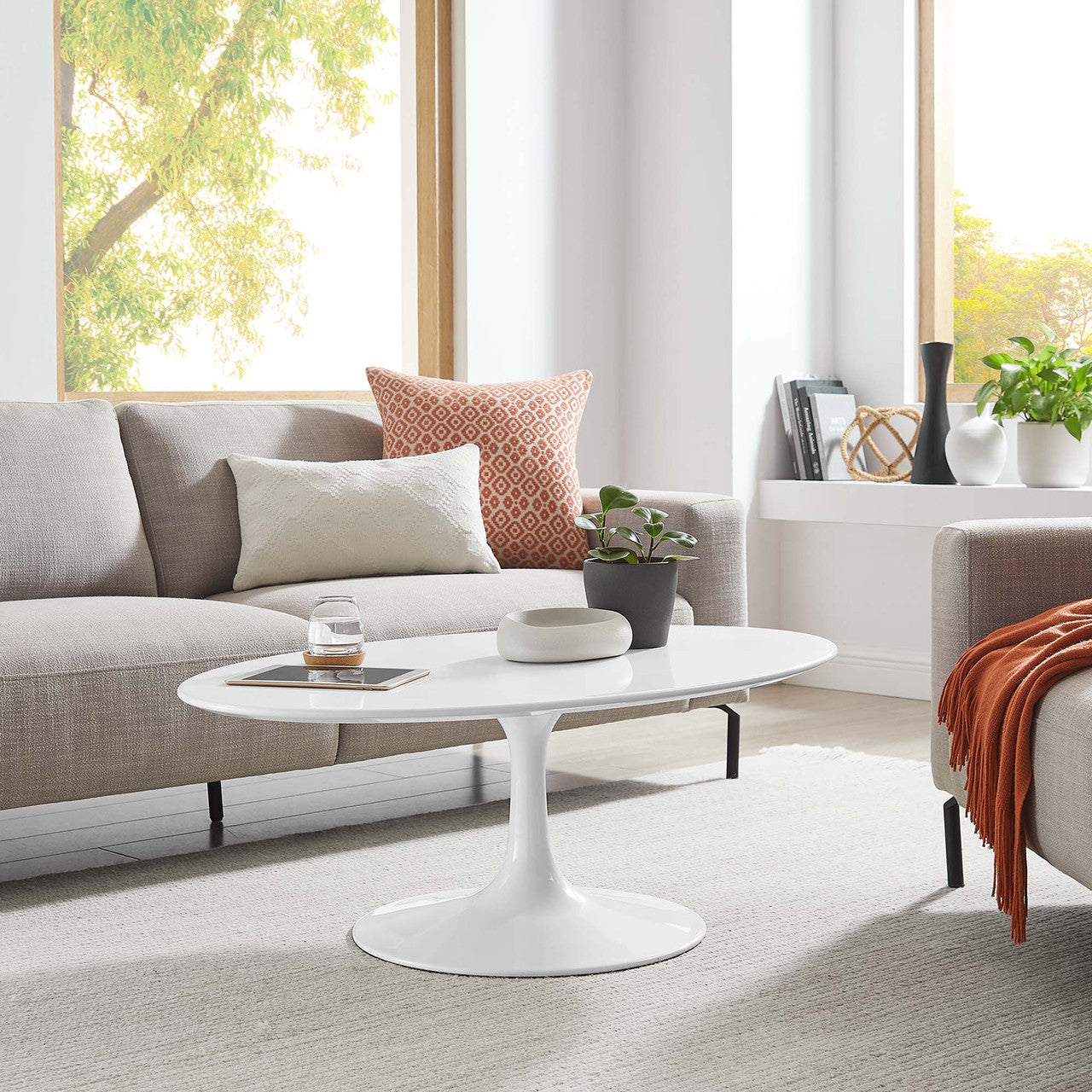 Modway EEI-1139-WHI Lippa 42" Oval Wood Coffee Table White