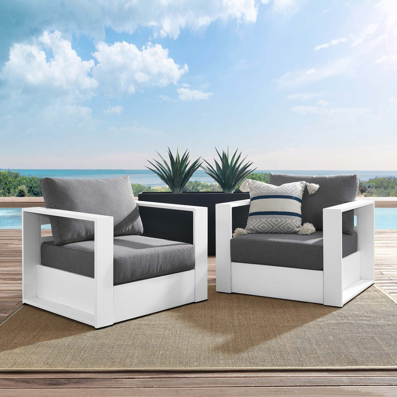 Modway EEI-5751 Tahoe 2-Piece Outdoor Patio Powder-Coated Aluminum Armchair Set