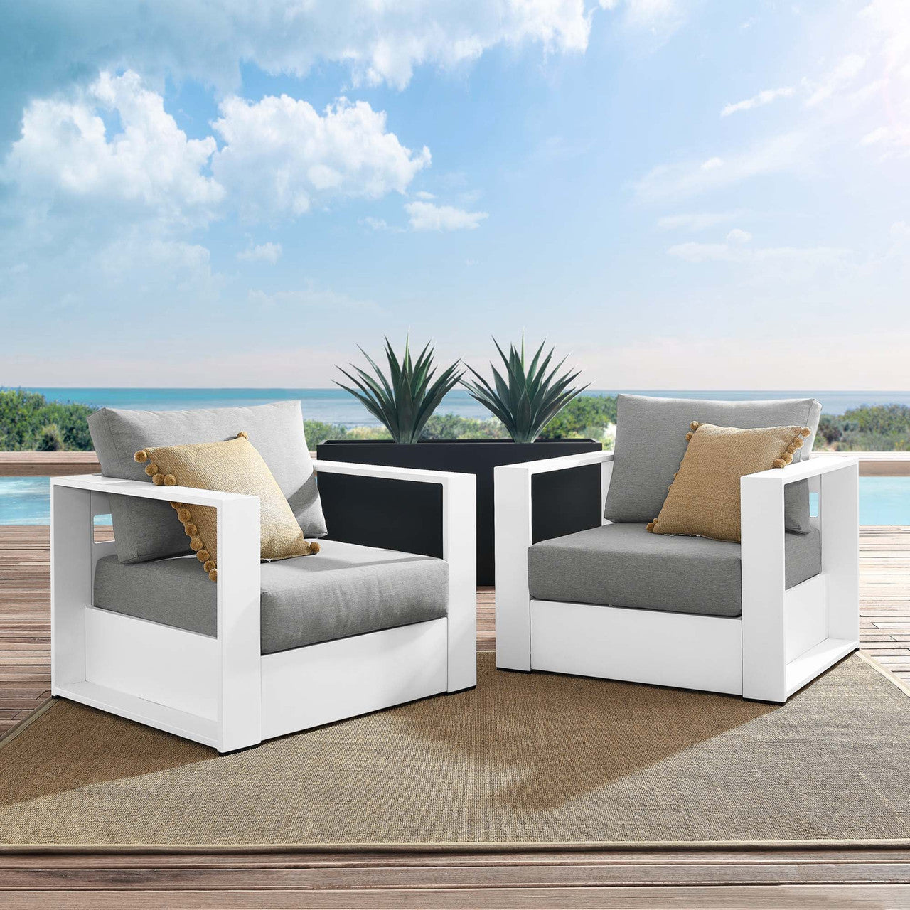 Modway EEI-5751 Tahoe 2-Piece Outdoor Patio Powder-Coated Aluminum Armchair Set
