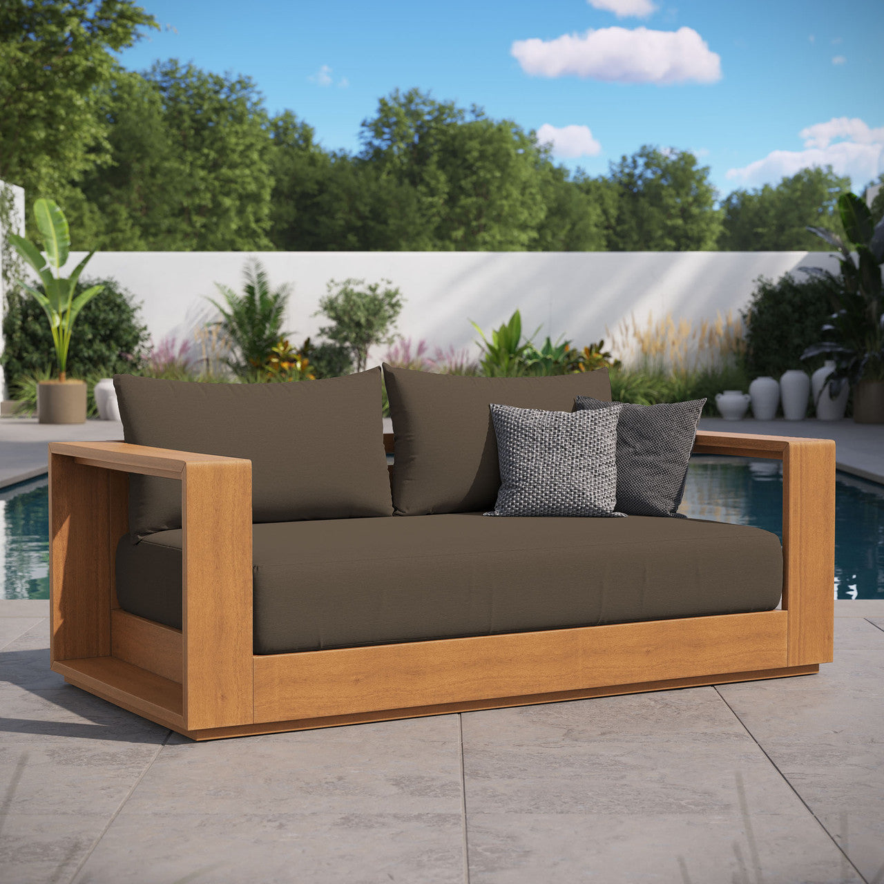 Modway EEI-6783-NAT-COA Tahoe Acacia Wood Outdoor Patio Acacia Wood Loveseat