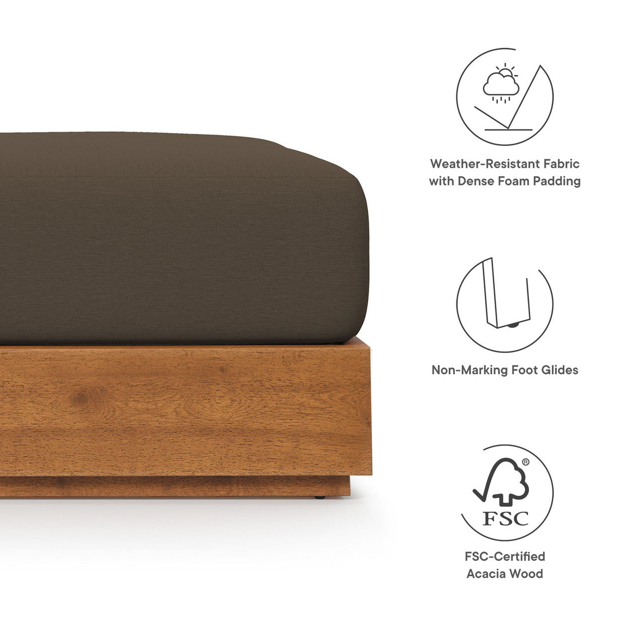 Modway EEI-6785-NAT-COA Tahoe Outdoor Patio Acacia Wood Ottoman