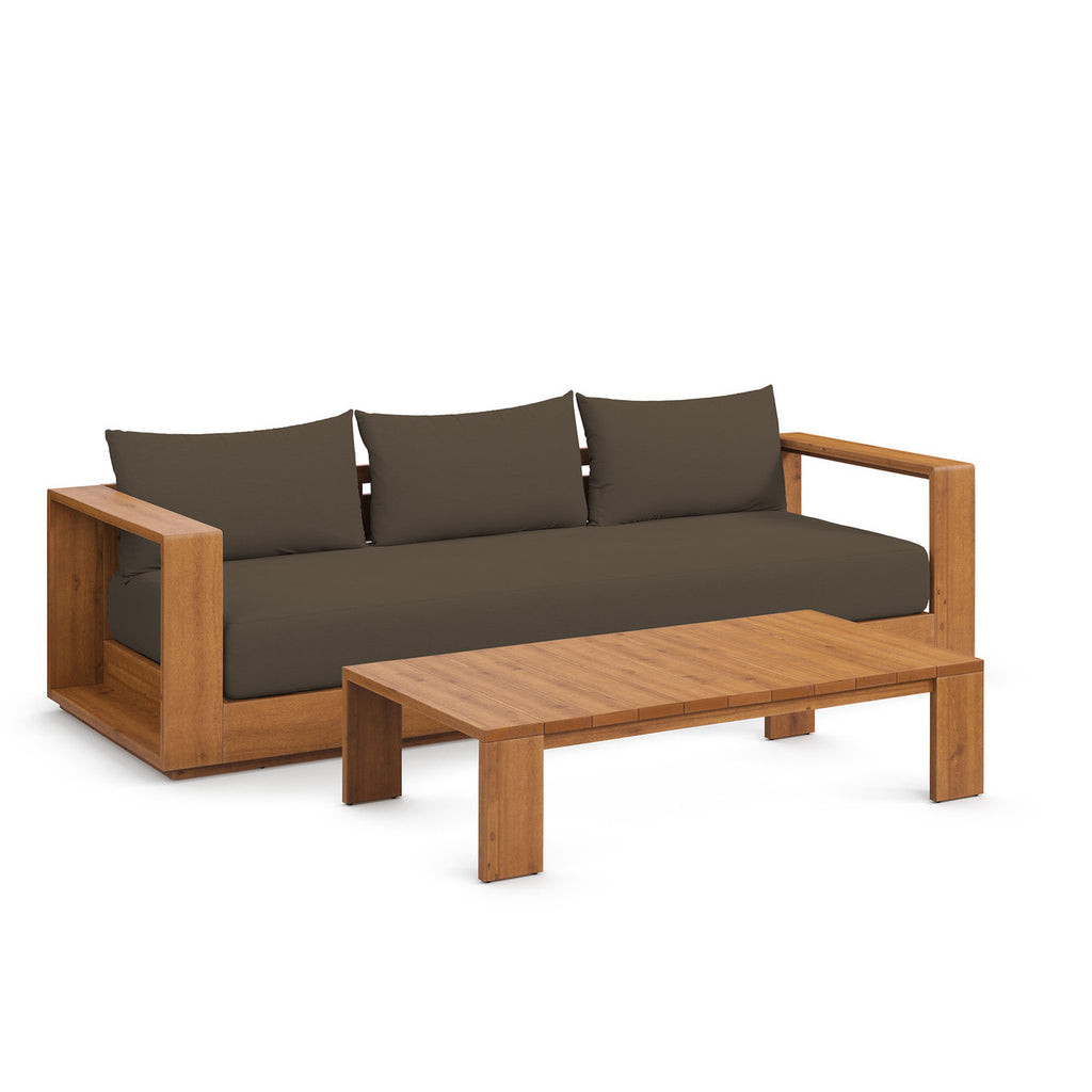 Modway EEI-6799-NAT-COA Tahoe 2-Piece Outdoor Patio Acacia Wood Sofa and Coffee Table Set