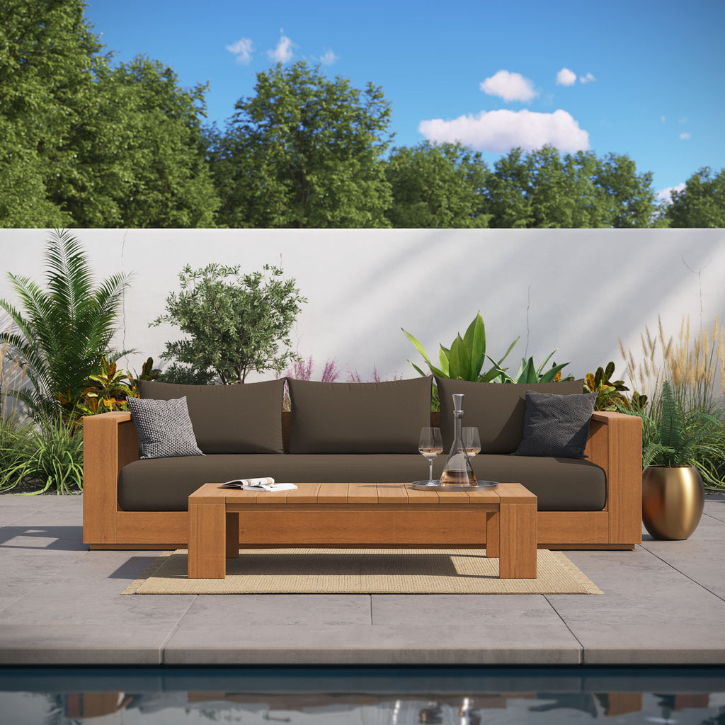 Modway EEI-6799-NAT-COA Tahoe 2-Piece Outdoor Patio Acacia Wood Sofa and Coffee Table Set
