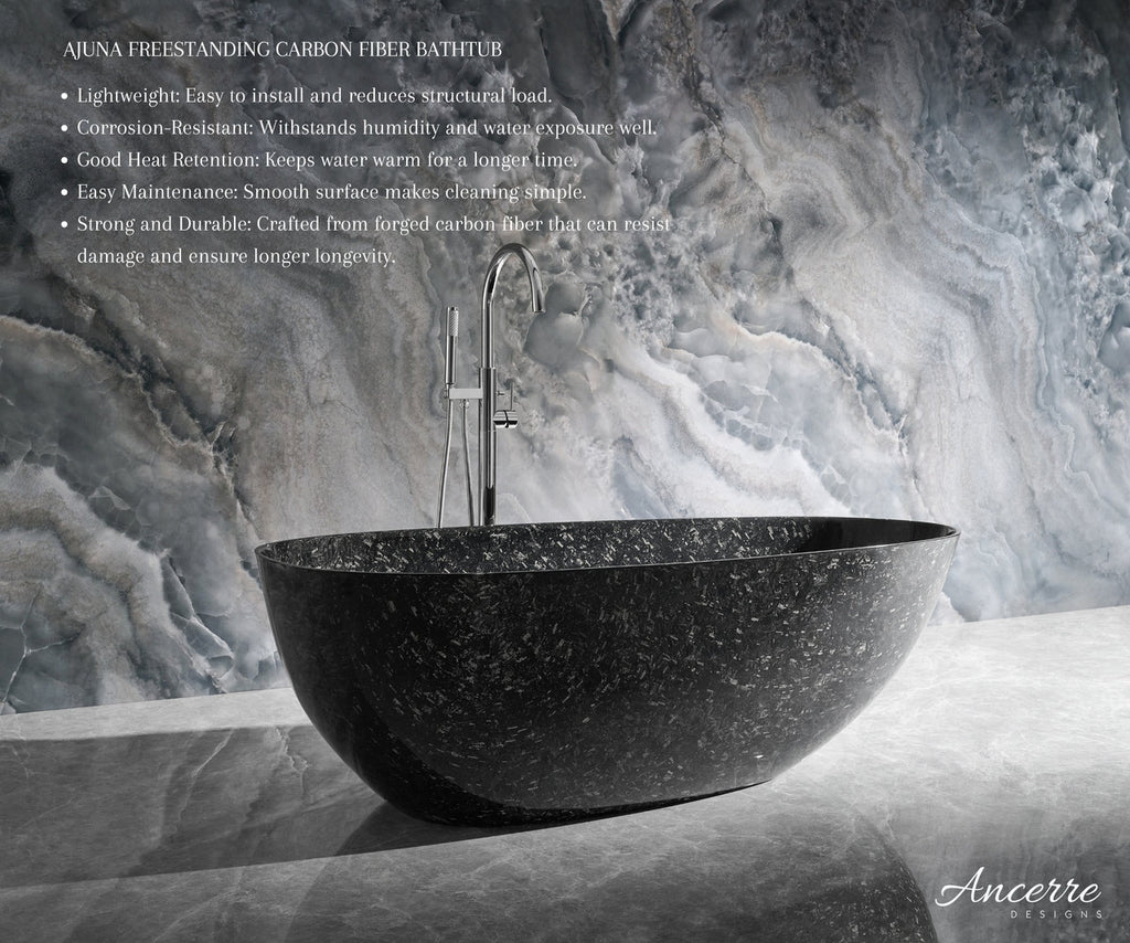 Anjuna 67" W x 31.4" D Freestanding Forged Caron Fiber Bathtub