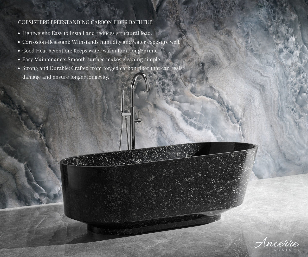 Coesistere 67" W X 31.5" D Freestanding Forged Caron Fiber Bathtub