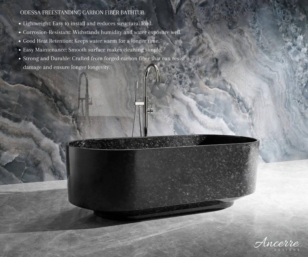 Odessa 67" W x 30.7" D Freestanding Forged Caron Fiber Bathtub
