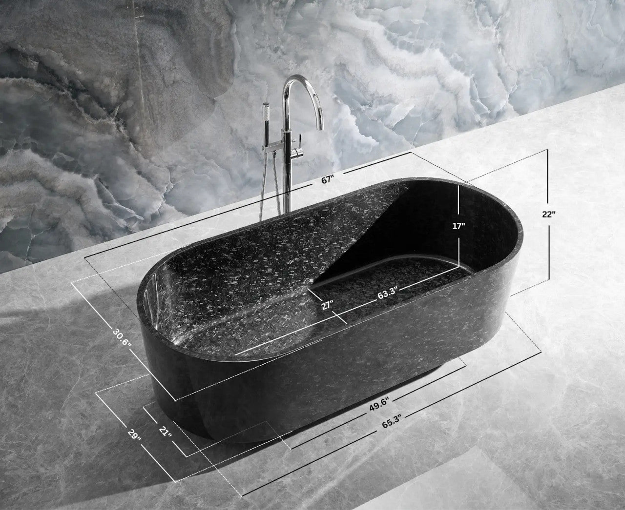 Odessa 67" W x 30.7" D Freestanding Forged Caron Fiber Bathtub