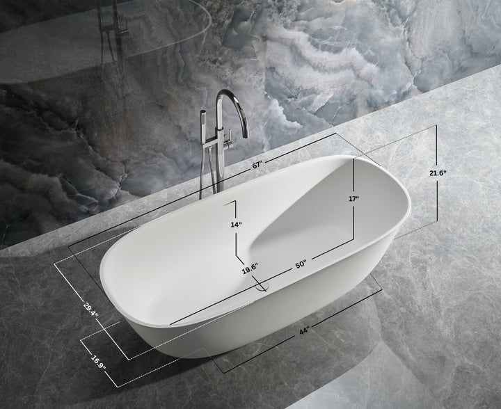 Fiore 67" B X 29.5" D Freestanding Solid Surface Bathtub