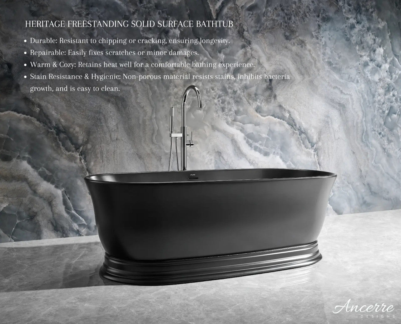 Heritage 70.9" B X 31.5" D Freestanding Solid Surface Bathtub