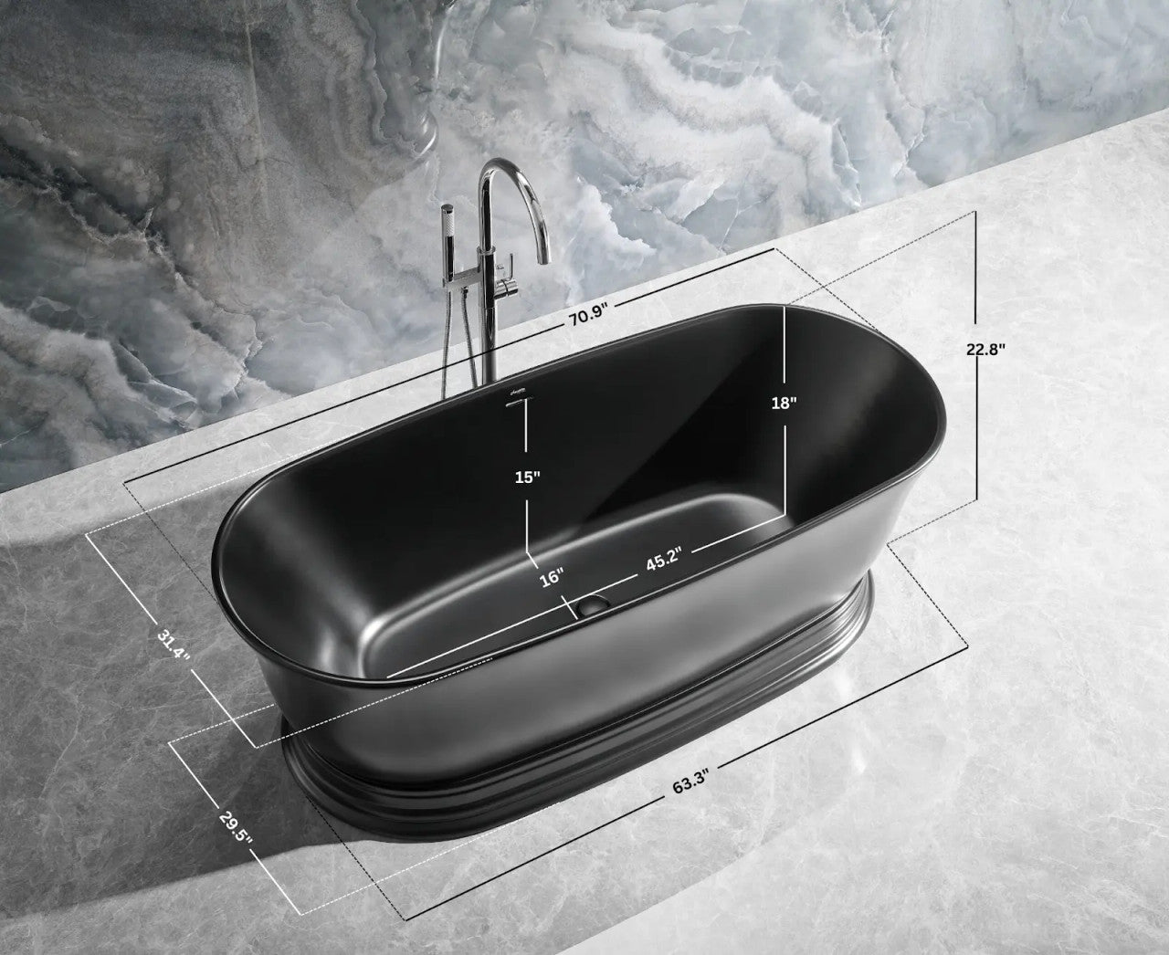 Heritage 70.9" B X 31.5" D Freestanding Solid Surface Bathtub