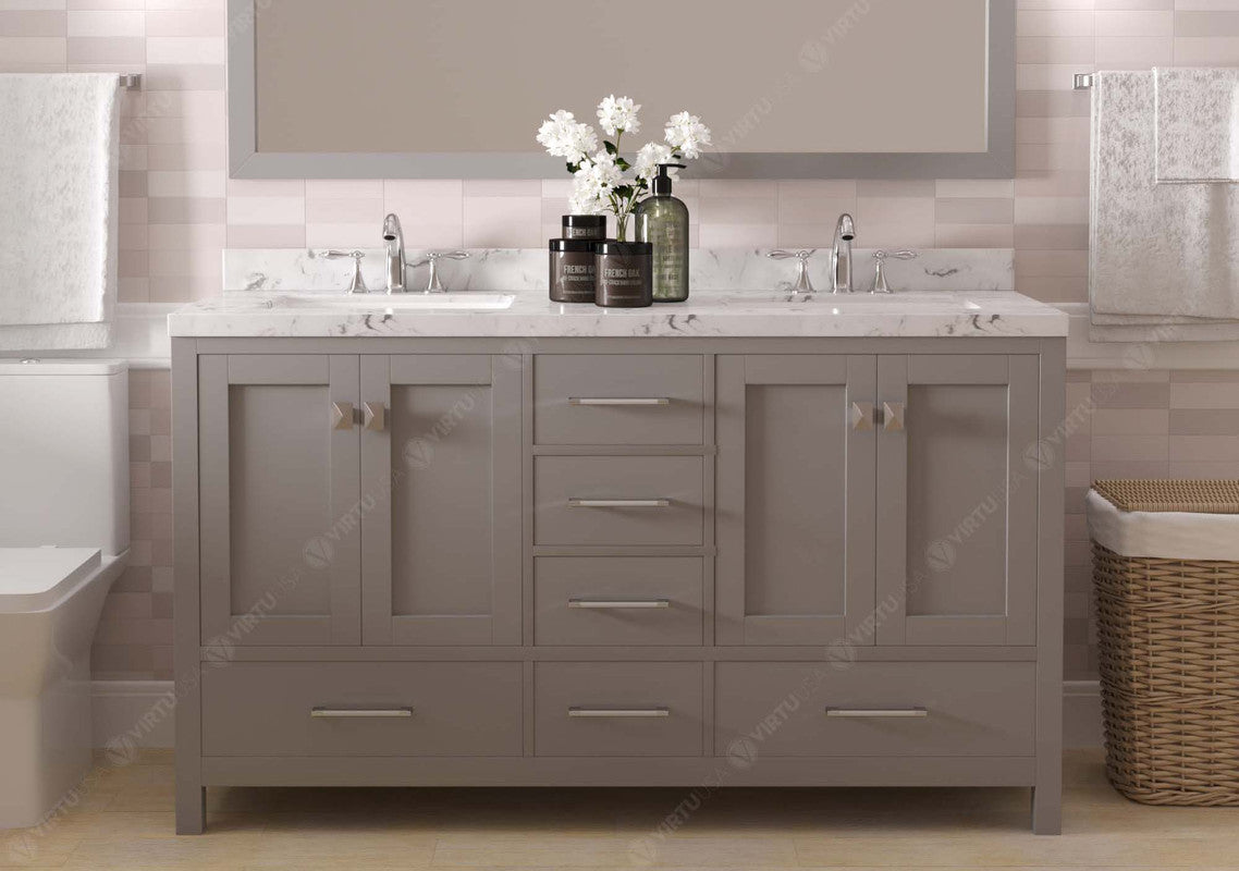 VHG GD-50060-CMRO-GR-NM Caroline Avenue 60" Double Bath Vanity in Gray with Cultured Marble Quartz Top and Round Sinks
