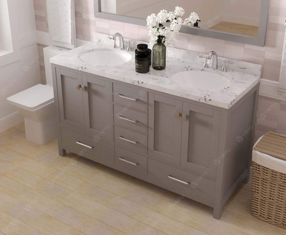 VHG GD-50060-CMRO-GR-NM Caroline Avenue 60" Double Bath Vanity in Gray with Cultured Marble Quartz Top and Round Sinks