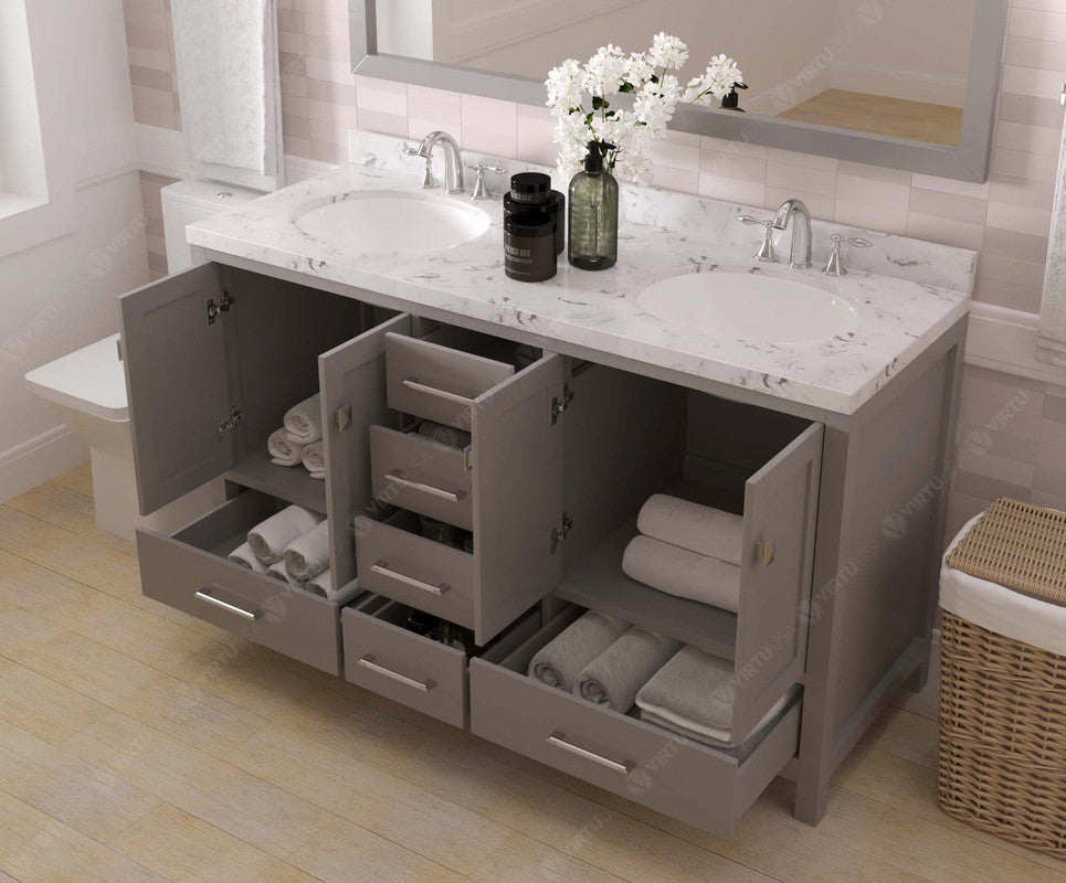 VHG GD-50060-CMRO-GR-NM Caroline Avenue 60" Double Bath Vanity in Gray with Cultured Marble Quartz Top and Round Sinks
