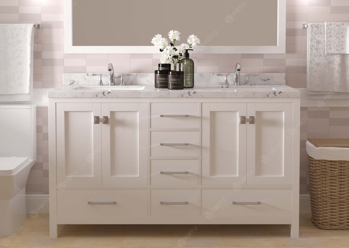 VHG GD-50060-CMRO-WH-NM Caroline Avenue 60" Double Bath Vanity in White with Cultured Marble Quartz Top and Round Sinks