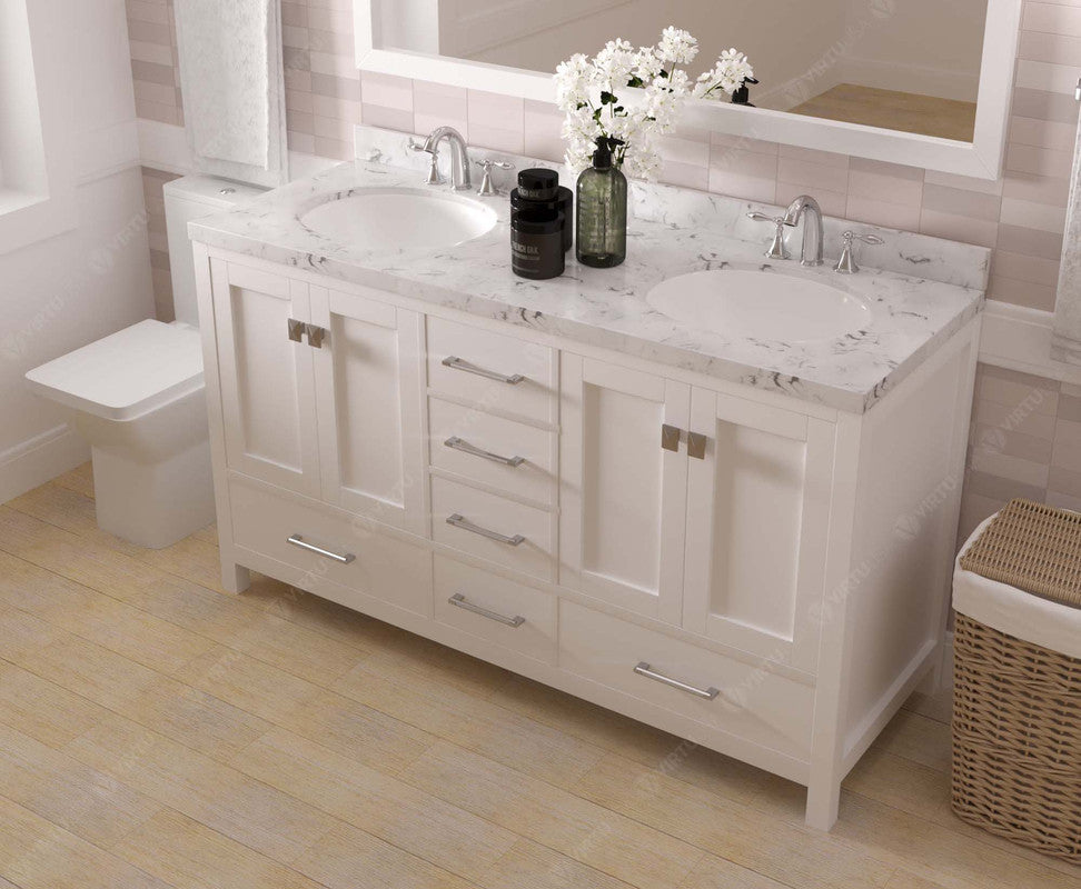 VHG GD-50060-CMRO-WH-NM Caroline Avenue 60" Double Bath Vanity in White with Cultured Marble Quartz Top and Round Sinks