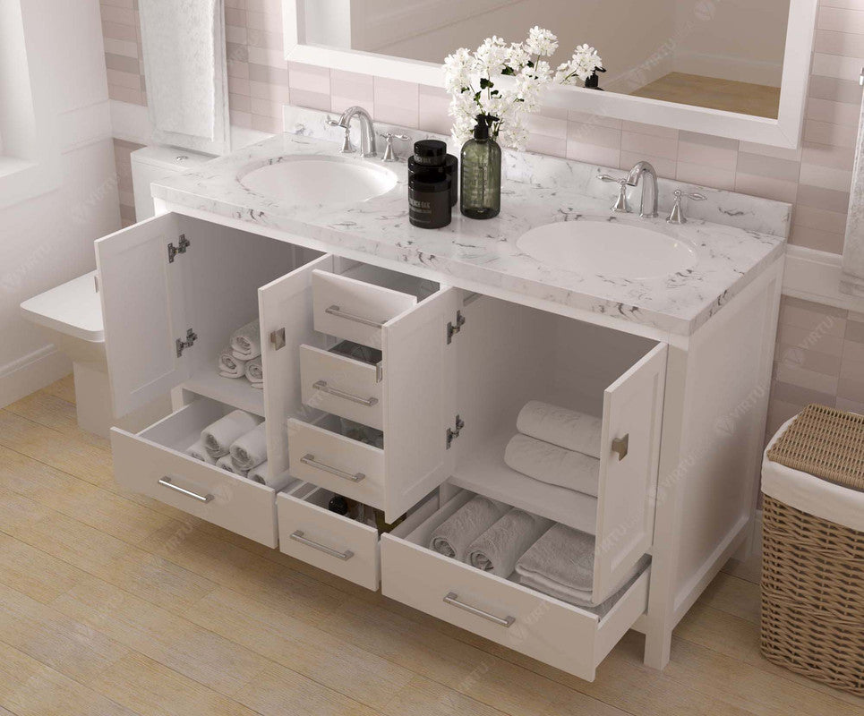 VHG GD-50060-CMRO-WH-NM Caroline Avenue 60" Double Bath Vanity in White with Cultured Marble Quartz Top and Round Sinks