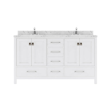 VHG GD-50060-CMRO-WH-NM Caroline Avenue 60" Double Bath Vanity in White with Cultured Marble Quartz Top and Round Sinks