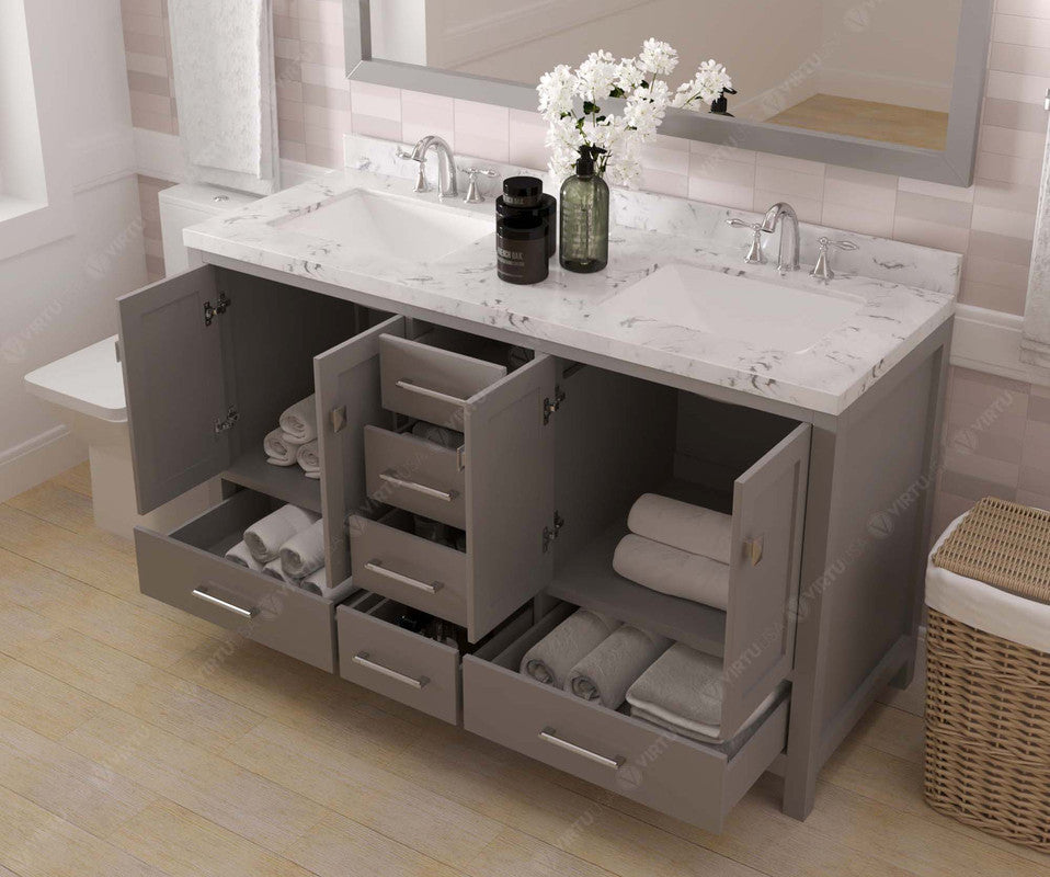 VHG GD-50060-CMSQ-GR-NM Caroline Avenue 60" Double Bath Vanity in Gray with Cultured Marble Quartz Top and Square Sinks