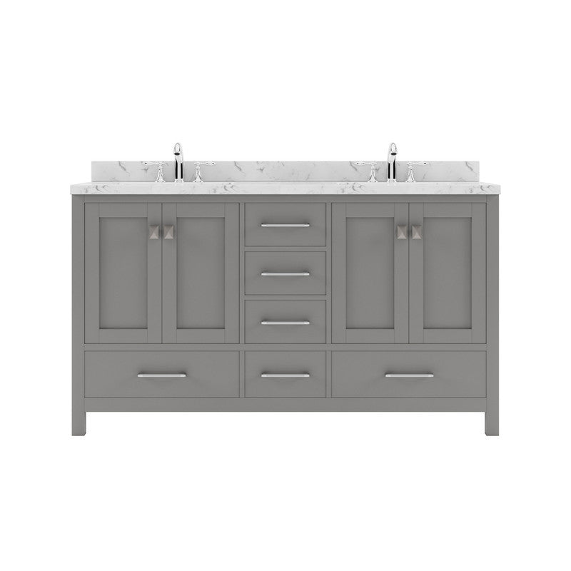 VHG GD-50060-CMSQ-GR-NM Caroline Avenue 60" Double Bath Vanity in Gray with Cultured Marble Quartz Top and Square Sinks