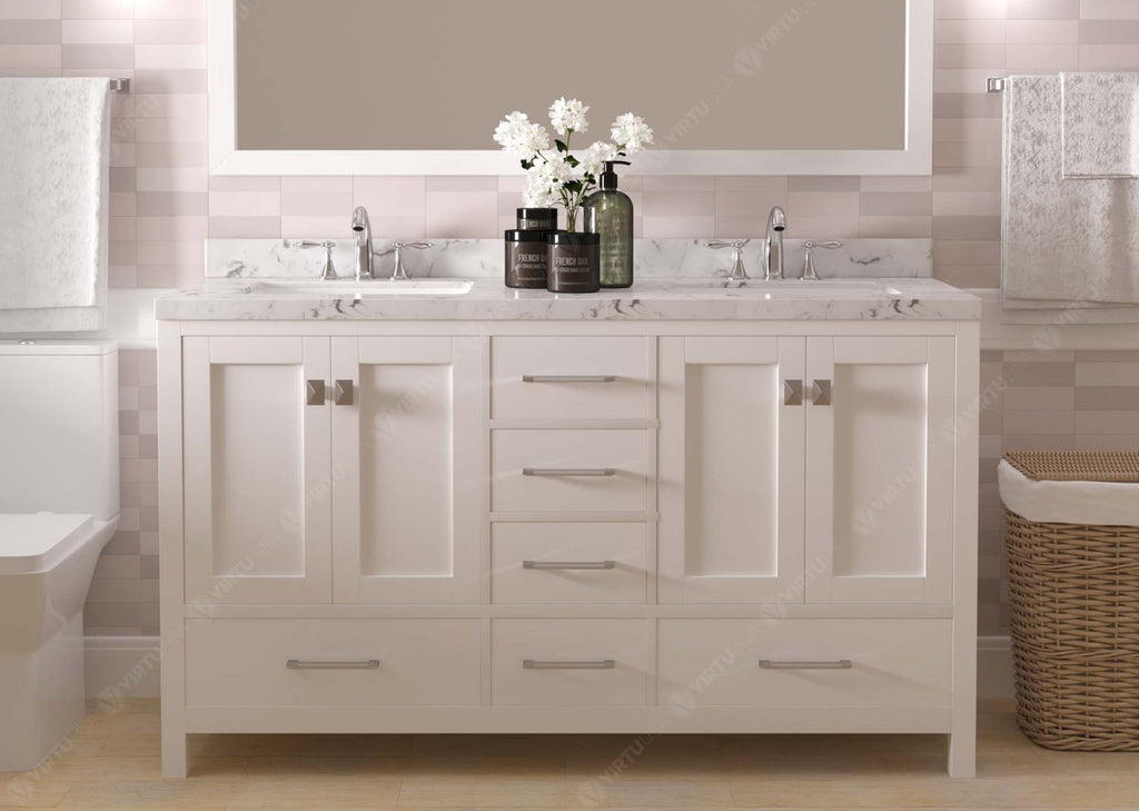 VHG GD-50060-CMSQ-WH-NM Caroline Avenue 60" Double Bath Vanity in White with Cultured Marble Quartz Top and Square Sinks