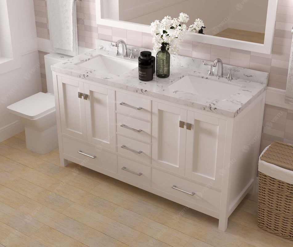 VHG GD-50060-CMSQ-WH-NM Caroline Avenue 60" Double Bath Vanity in White with Cultured Marble Quartz Top and Square Sinks