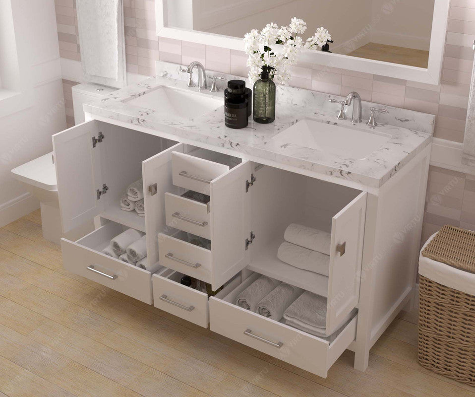 VHG GD-50060-CMSQ-WH-NM Caroline Avenue 60" Double Bath Vanity in White with Cultured Marble Quartz Top and Square Sinks