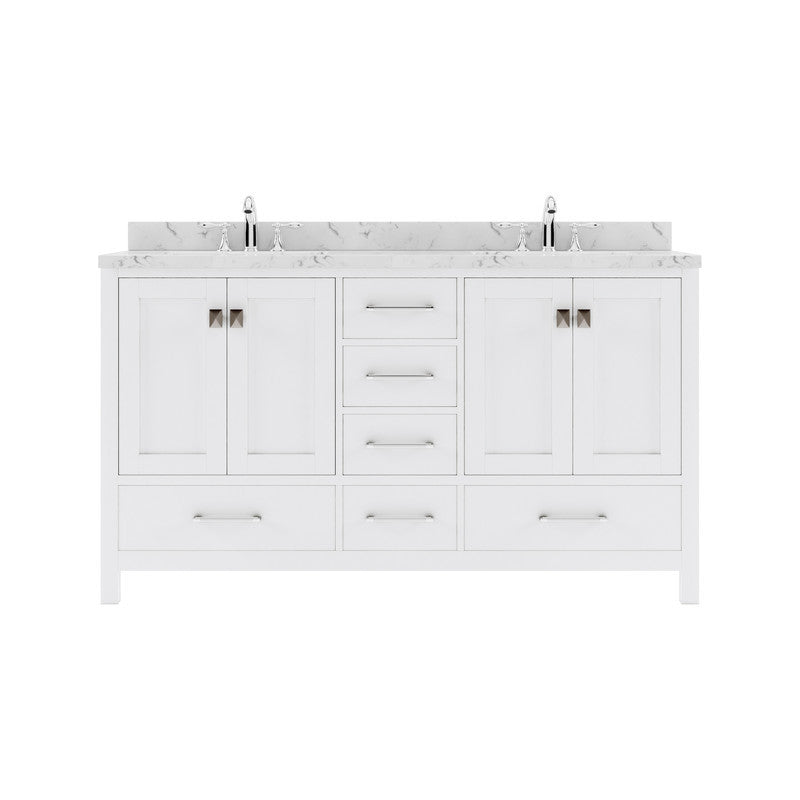 VHG GD-50060-CMSQ-WH-NM Caroline Avenue 60" Double Bath Vanity in White with Cultured Marble Quartz Top and Square Sinks