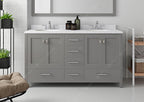 VHG GD-50060-DWQRO-GR-NM Caroline Avenue 60" Double Bath Vanity in Gray with White Quartz Top and Round Sinks