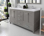 VHG GD-50060-DWQRO-GR-NM Caroline Avenue 60" Double Bath Vanity in Gray with White Quartz Top and Round Sinks