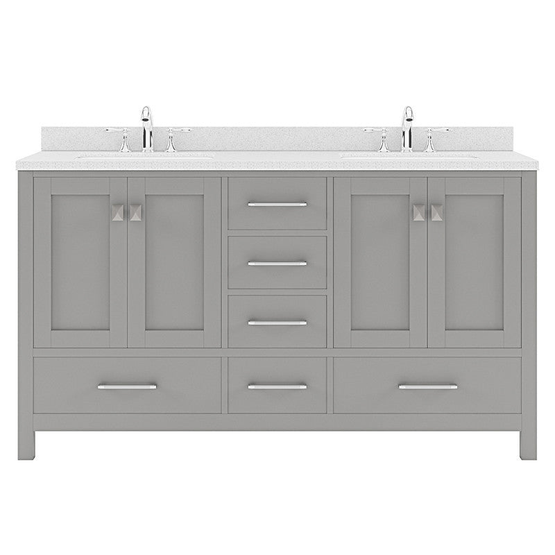 VHG GD-50060-DWQRO-GR-NM Caroline Avenue 60" Double Bath Vanity in Gray with White Quartz Top and Round Sinks