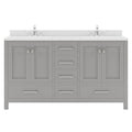 VHG GD-50060-DWQRO-GR-NM Caroline Avenue 60" Double Bath Vanity in Gray with White Quartz Top and Round Sinks