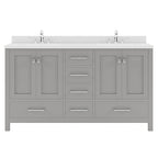 VHG GD-50060-DWQRO-GR-NM Caroline Avenue 60" Double Bath Vanity in Gray with White Quartz Top and Round Sinks