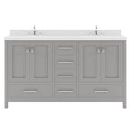 VHG GD-50060-DWQSQ-GR-NM Caroline Avenue 60" Double Bath Vanity in Gray with White Quartz Top and Square Sinks
