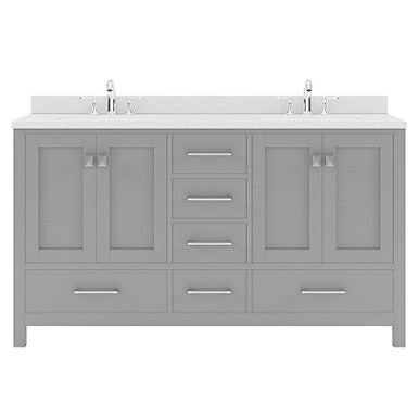 VHG GD-50060-DWQSQ-GR-NM Caroline Avenue 60" Double Bath Vanity in Gray with White Quartz Top and Square Sinks