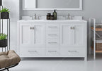 VHG GD-50060-DWQSQ-WH-NM Caroline Avenue 60" Double Bath Vanity in White with White Quartz Top and Square Sinks