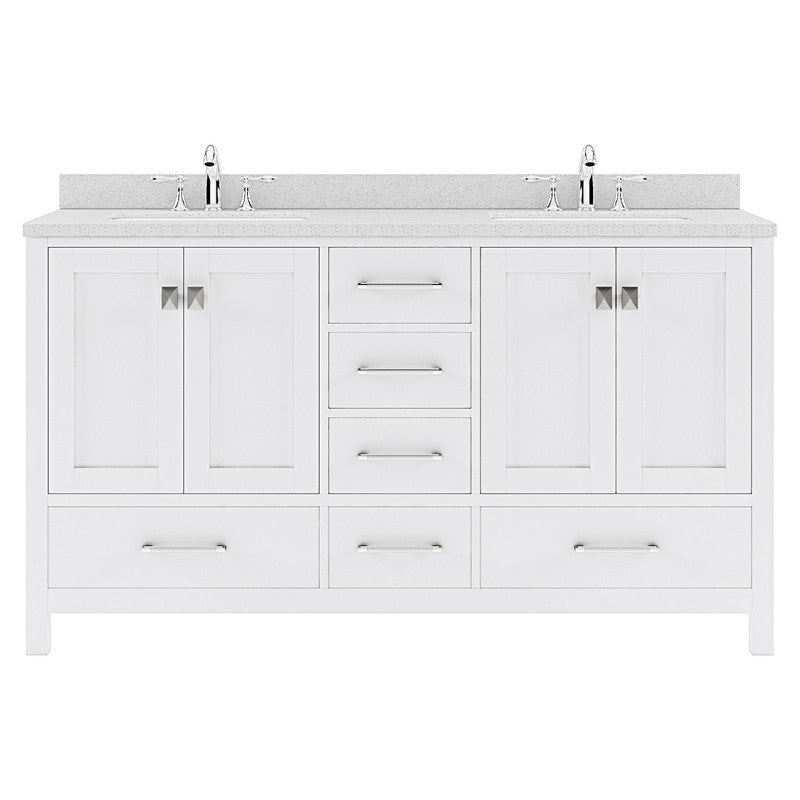 VHG GD-50060-DWQSQ-WH-NM Caroline Avenue 60" Double Bath Vanity in White with White Quartz Top and Square Sinks