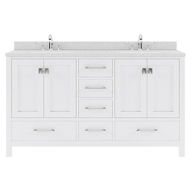 VHG GD-50060-DWQSQ-WH-NM Caroline Avenue 60" Double Bath Vanity in White with White Quartz Top and Square Sinks
