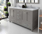 VHG GD-50060-WMRO-GR-NM Caroline Avenue 60" Double Bath Vanity in Gray with White Marble Top and Round Sinks