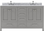 VHG GD-50060-WMSQ-GR-NM Caroline Avenue 60" Double Bath Vanity in Gray with White Marble Top and Square Sinks