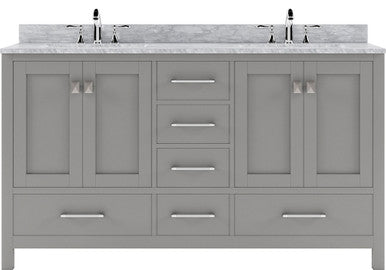 VHG GD-50060-WMSQ-GR-NM Caroline Avenue 60" Double Bath Vanity in Gray with White Marble Top and Square Sinks