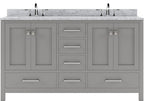 VHG GD-50060-WMSQ-GR-NM Caroline Avenue 60" Double Bath Vanity in Gray with White Marble Top and Square Sinks