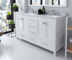 VHG GD-50060-WMRO-WH-NM Caroline Avenue 60" Double Bath Vanity in White with White Marble Top and Round Sinks