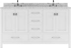 VHG GD-50060-WMSQ-WH-NM Caroline Avenue 60" Double Bath Vanity in White with White Marble Top and Square Sinks